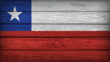 Şili bayrağı ahşap bir masaya orjinal renklerle boyanmış.