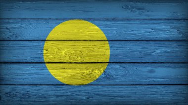 PALAU bayrağı ahşap bir masaya orjinal renklerle boyanmış.