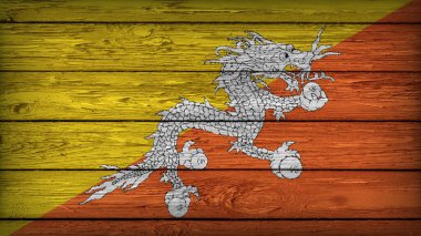 The flag of BHUTAN painted on a wooden table with Original Colors clipart