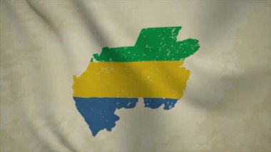 Bayraklı GABON 'un Dalgalı Haritası Vintage Arkaplanda İzole Edildi