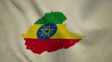 ETHIOPIA 'nın Dalgalı Haritası Bayraklı Vintage Arkaplanda İzole Edilmiş