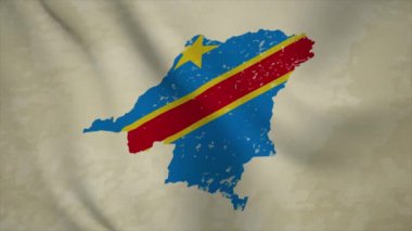 CONGO DEMOCRATİK 'in Dalgalı Haritası DEMOCRATIC REPUBLIC ve Vintage Arkaplanı İzole Edilmiş Vücutta Bayrak