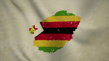 ZIMBABWE 'nin Dalgalı Haritası Biçimlendirilmiş Bayraklı Vintage Arkaplanda