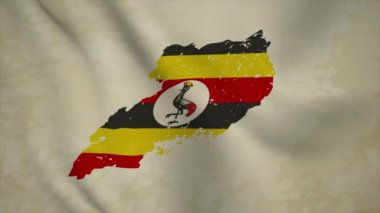 Eski Arkaplanda Bayraklı Dalgalı UGANDA Haritası