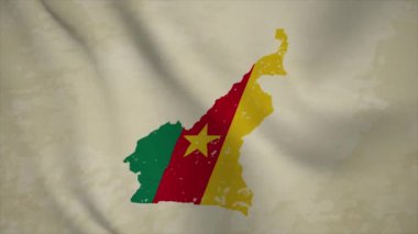 Bayraklı CAMEROON 'un Dalgalı Haritası Vintage Arkaplanda İzole Edildi