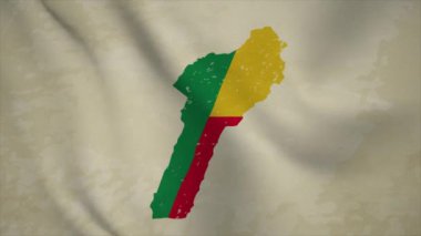 BENIN 'in Dalgalı Haritası Eski Arkaplanda İzole Edilmiş Bayrakla