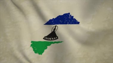 Vintage Arkaplanda Bayraklı Dalgalı LESOTHO Haritası