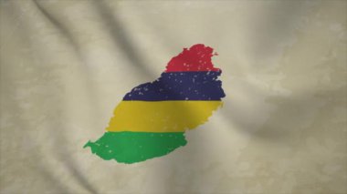 Eski Arkaplanda Bayraklı Dalgalı MAURITIUS Haritası