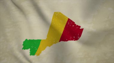MALI 'nin Dalgalı Haritası Bayraklı Vintage Arkaplanda İzole Edilmiş