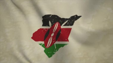 KENYA 'nın Dalgalı Haritası Bayraklı Vintage Arkaplanda İzole Edilmiş