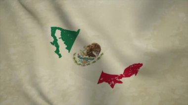 Eski Arkaplanda Bayraklı Dalgalı MEXICO Haritası