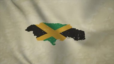 Eski Arkaplanda Bayraklı JAMAICA Dalgalı Haritası