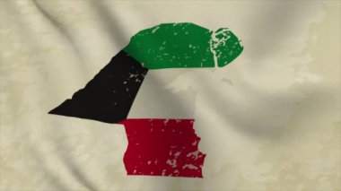 KUWAIT 'ın Dalgalı Haritası Bayraklı Vintage Arkaplanda İzole Edilmiş