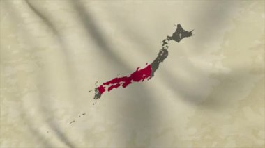 Bayraklı Japon Haritası Vintage Arkaplanda İzole Edildi