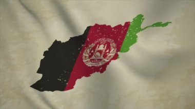 Bayraklı AFGHANISTAN 'ın Dalgalı Haritası Vintage Arkaplanda İzole Edildi