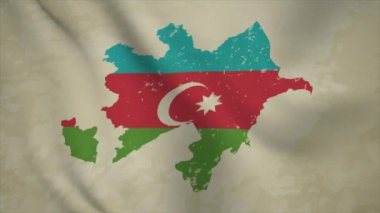 AZERBAIJAN 'ın Dalgalı Haritası Bayraklı Vintage Arkaplanda İzole Edilmiş
