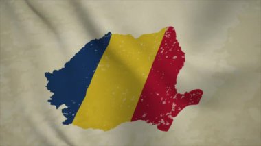 Eski Arkaplanda Bayraklı Dalgalı ROMANIA Haritası