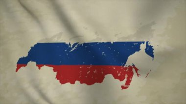 Eski Arkaplanda Bayraklı Dalgalı RUSSIA Haritası