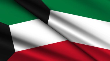 KUWAIT Ulusal Arkaplanda İki Dalgalı Bayrak