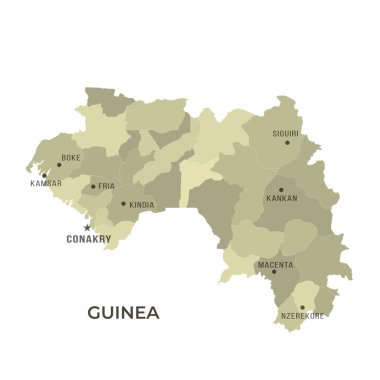 Sınırları ve Ünlü Şehirleri olan Guinea Haritası