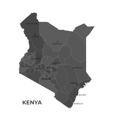 KENYA 'nın Sınır ve Meşhur Şehirleri Haritası