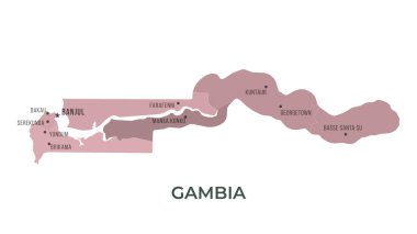 GAMBIA 'nın Sınır ve Ünlü Şehirleri Haritası
