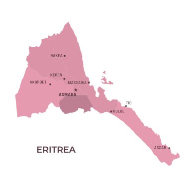 Sınırları ve ünlü şehirleri olan ERITREA Haritası