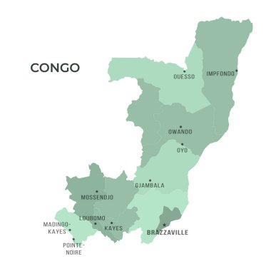 Bölgesel Sınırlar ve Ünlü Şehirlerle CONGO Haritası