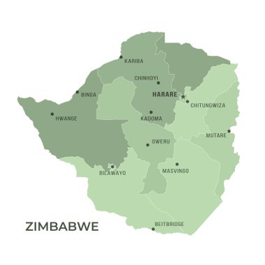 ZIMBABWE 'nin Sınır ve Meşhur Şehirleri Haritası