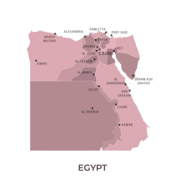 Bölgesel Sınırlar ve Ünlü Şehirlerle EGYPT Haritası