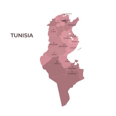 Tunus 'un Sınır ve Meşhur Şehirleri Haritası