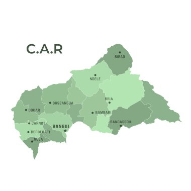 Sınırları ve ünlü şehirleri olan C.A.R Haritası