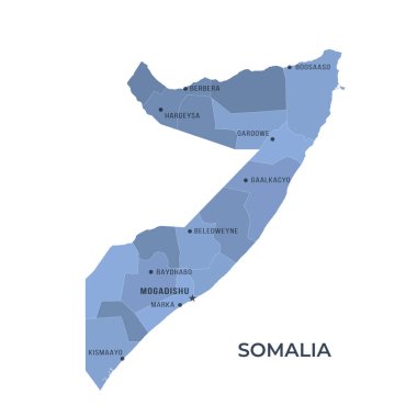 Bölgesel Sınırlar ve Ünlü Şehirlerle SOMALIA Haritası