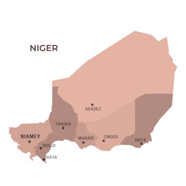 Sınırları ve ünlü şehirleri olan NIGER Haritası