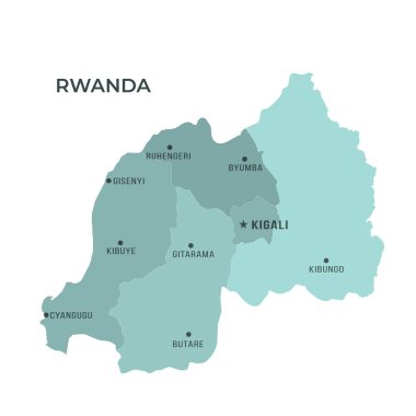 Rwanda 'nın Sınır ve Meşhur Şehirleri Haritası