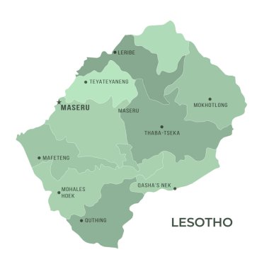 Sınır ve Ünlü Şehirler ile LESOTHO Haritası