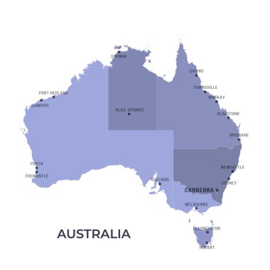 AUSTRALYA 'nın Sınır ve Meşhur Şehirleri Haritası