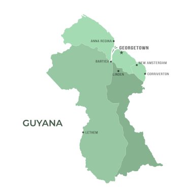 Sınırları ve Ünlü Şehirleri olan GUYANA Haritası