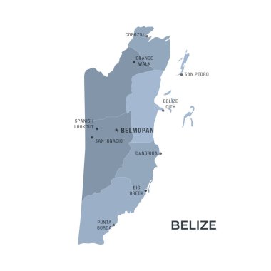 BELIZE 'nin Sınır ve Meşhur Şehirleri Haritası