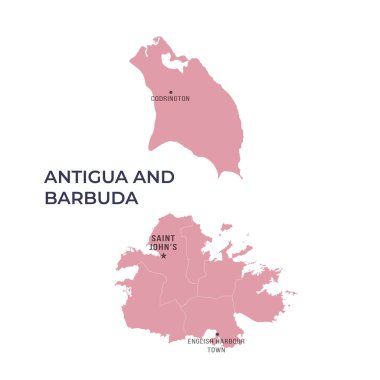 AnTIGUA ve BARBUDA 'nın Sınır ve Meşhur Kentleri Haritası