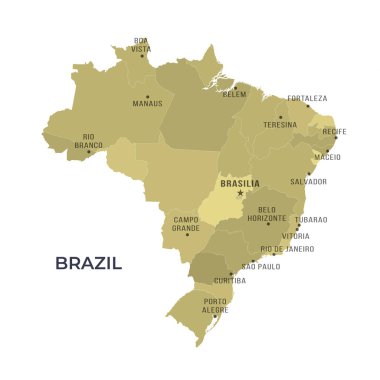 BRAZIL 'in Sınır ve Meşhur Şehirleri Haritası