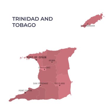 Sınırları ve ünlü şehirleri olan TRINIDAD ve TOBAGO Haritası
