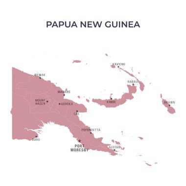 PAPUA YENİ GUINEA 'nın Sınır ve Meşhur Şehirleri Haritası