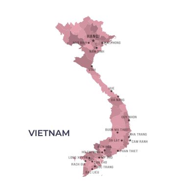 Bölgesel Sınırlar ve Ünlü Şehirlerle VİETNAM Haritası