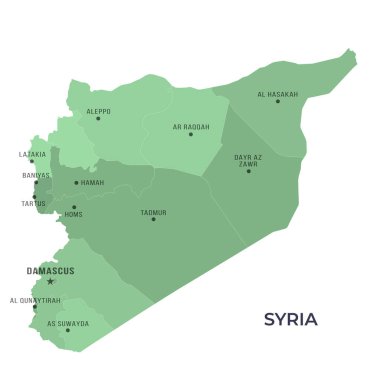 Bölgesel Sınırlar ve Ünlü Şehirlerle SyRIA Haritası