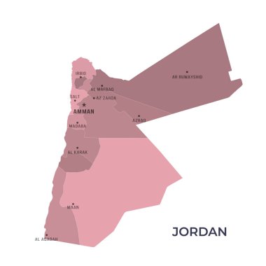 JORDAN 'ın Sınır ve Meşhur Şehirleri Haritası