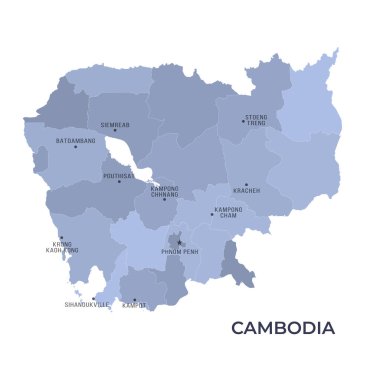 Bölgesel Sınırlar ve Ünlü Şehirler ile CAMBODIA Haritası