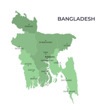 BANGLADESH 'in Sınır ve Meşhur Şehirleri Haritası