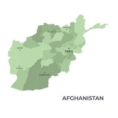 Sınırları ve ünlü şehirleri olan AFGHANISTAN Haritası