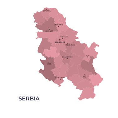 SERBIA 'nın Sınır ve Meşhur Şehirleri Haritası